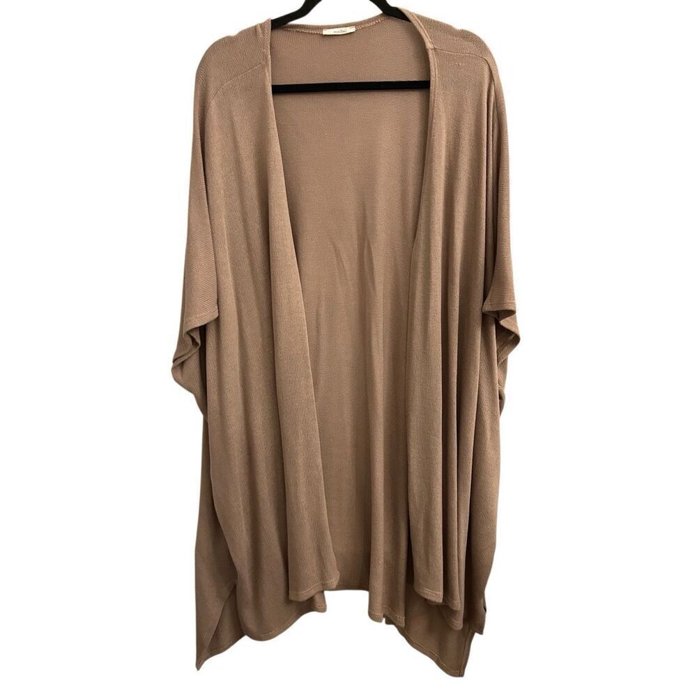 Maitai open front 3/4 sleeve long cardigan 2X / 3X made in USA Lagenlook Neutral